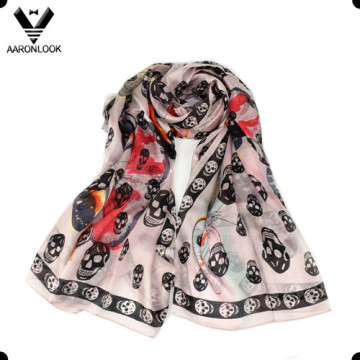 Women′s Wholesale High Quality Skeleton Head Printed Silk Scarf